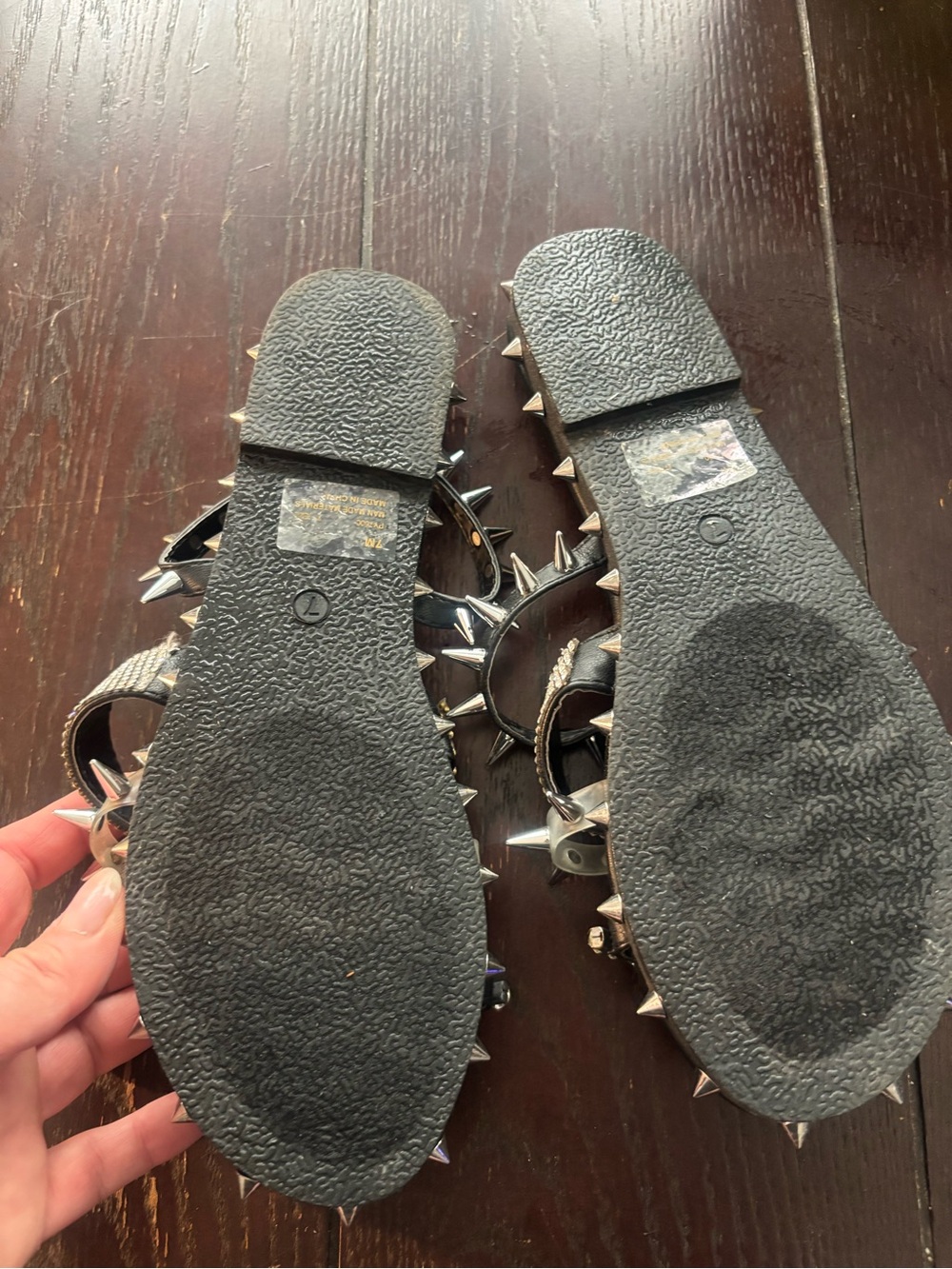 Cape Robbin Black Studded Slide Sandals with Rhinestone Straps and Spikes - Picture 4 of 6